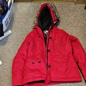 Red Ecko Winter Jacket with Faux Fur Trim